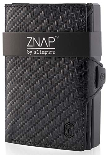 ZNAP® Slim Wallet Kreditkartenetui | Geldbörse Herren klein | Kartenhalter | Kartenetui | Portemonnaie mit RFID Schutz | 12 Karten | Carbon