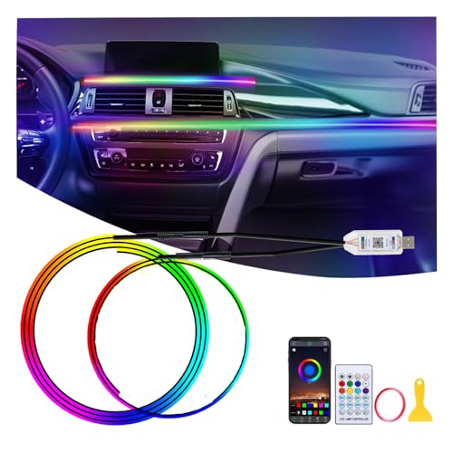 GPJYD Acryl Ambientebeleuchtung Auto LED Innenbeleuchtung, 2 IN 1 110cm+35cm 168LEDs RGB LED Auto mit 16 Millionen Farben & 210 Dynamische, APP-Steuerung, USB Ambiente Beleuchtung für Aut o