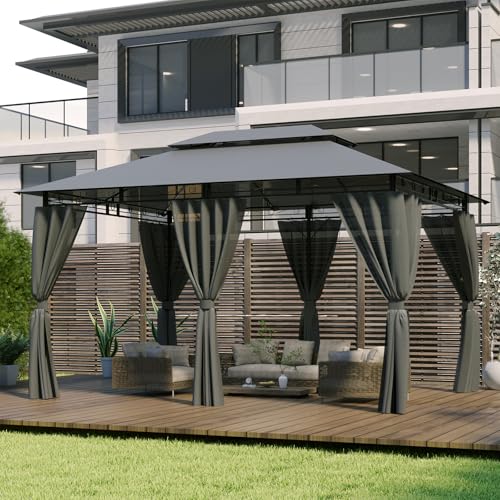 Devoko Garden Pavillon 3x4 Wasserdicht Stabil Winterfest Deluxe Gazebo, UV-Schutz 50+ Doppeldach Partyzelt Gartenzelt Patio Gazebo für Festival, Events, Partys für 4-6 Personen, Hellgrau