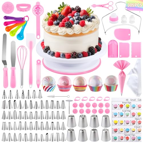 JAMATA Profi Torten Deko Set, 305 teilig Backzubehör Set mit Drehbarer Tortenplatte und Umfangreichen Werkzeugen, Ideal für Anfänger und Kuchenliebhaber, Kuchen Dekorieren Zubehör Kit