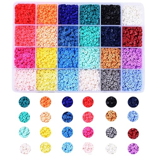 LEGENTLISUR 9120 Stück 24 Farben Clay Beads Heishi-Perlen-Set 4/6/8 mm Clay Perlen zum Auffädeln für Surfer-Halsketten Armbänder Ohrringe Schmuckherstellung