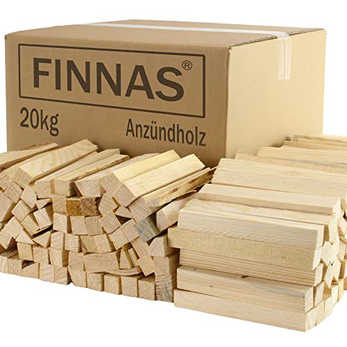 FINNAS 20kg Anfeuerholz Anzündholz Anmachholz Brennholz Kaminholz Kaminscheit Span Smoker Grill BBQ Ofenfertig trocken Holzstücke Feuerschale Lagerfeuer