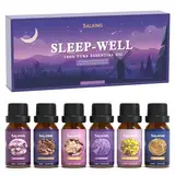 SALKING Schlaf Gut Ätherische Öle Set, Aromatherapie Duftöl GeschenkSet, Pure Duftöle für Diffuser Luftbefeuchter, 6x10 ml (Vetiver, Benzoe, Baldrian, Strohblume, Lavendel, Sandelholz)