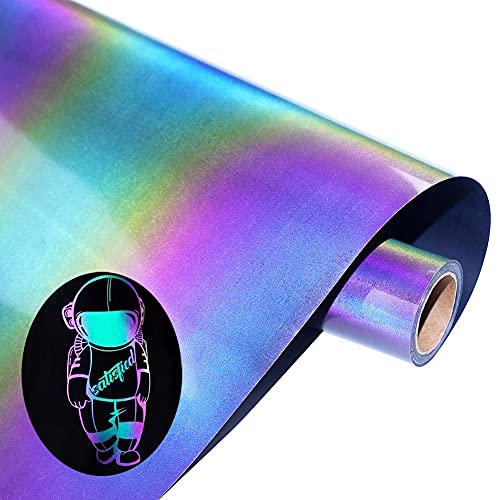 Reflektierend Plotterfolie Textil Reflektierend Regenbogen Heat Transfer Vinyl 30.5cm x 214cm Flexfolie für Cricut und Silhouette Cameo，Textilien Transferfolie zum Aufbügeln für DIY T-Shirt