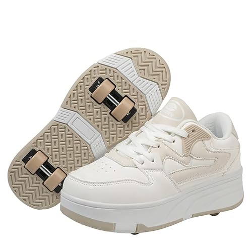Mateju Rollschuhe für Jungen und Mädchen - 2-in-1 Kinder Schuhe Mit 4 Versenkbaren Rollen - Outdoor Turnschuhe Skateboardschuhe für Jugend