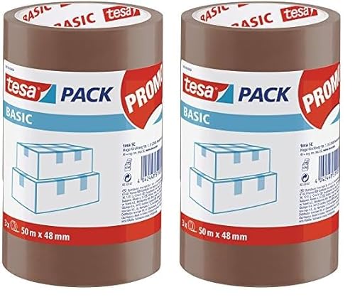 tesa Basic Pack Verpackungsklebeband, 3 Stück, Braun (Packung mit 2)