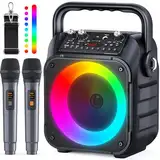 Wowstar Karaoke Maschine mit 2 Mikrofone, Tragbaren Bluetooth Lautsprecher Box für Erwachsene/Kinder mit Lichteffekte, Unterstützt TF/USB, FM, Rec, AUX in, TWS für Party, Geburtstag