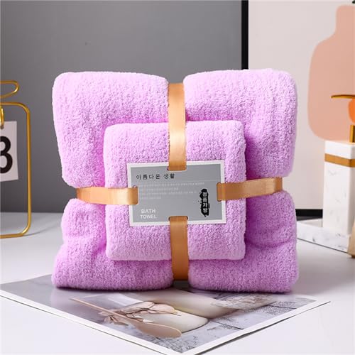 Treer 2er Handtücher Mikrofaser Weich, 1 Handtücher und 1 Badetücher Saugfähig und Schnell Trocknend Soft Handtuch für den Täglichen Gebrauch, Kompakt und Leicht (Lila,35x75+70x140CM)