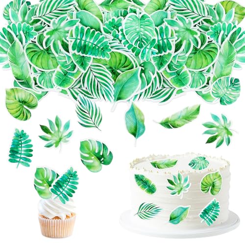 45 Stück Essbar Tropischen Palmblatt Kuchen Spitze Palmenblatt Dschungel Kuchen Dekoration Hawaiian Blatt Papier Tasse Cupcake Topper Sommer tropische Thema Geburtstagsparty Kuchen Dekorationen