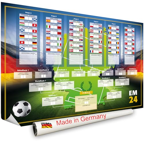 Hetcher Tech DIN A0 Spielplan Poster gerollt Fussball EM 2024 Deutschland - Maxi Planer zum selbst eintragen - XXL Poster 118,9cm x 84,1cm inkl. Tabellen - EM Fanartikel