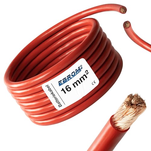 EBROM 3 Meter Batteriekabel ROT H07V-K 16 mm² - Batterie Kabel - 99,9% OFC Kupfer - 3 m (3M) 16mm2