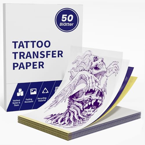 TATTMUSE Tattoo Transfer Papier, 50pcs A4 Größe, thermische Schablone Papier für Tattoo Schablone Drucker, entworfen für Tattoo-Künstler und Enthusiasten, geeignet für die meisten Tattoo-Drucker