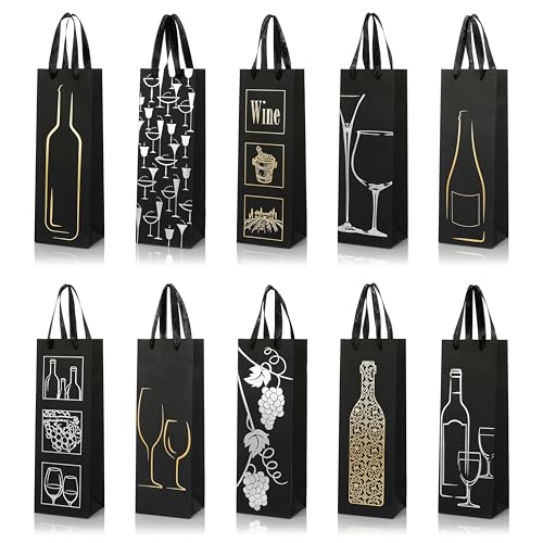 Van Henry Geschenktaschen für Flaschen 10er Pack- Elegante Flaschengeschenktüten für Wein, Sekt, Champagner und mehr - 32,5 x 11 x 9 cm