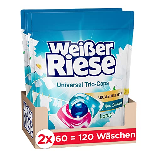 Weißer Riese Universal Trio-Caps Aromatherapie Floral Sensation (120 Wäschen), Waschmittel mit Lotus, Vollwaschmittel mit intensivem Dufterlebnis