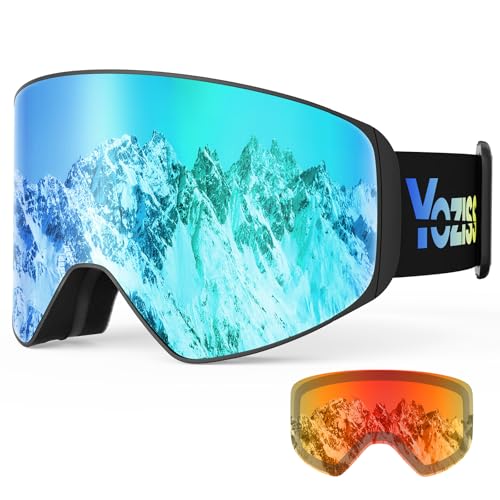 YOZISS Skibrille Unisex für Herren und Damen Jungen,Snowboardbrille mit Magnetische Wechselglas,UV400 Schutz OTG Skibrille für Brillenträger,Anti Beschlag Schneebrille für Skifahren Snowboarden