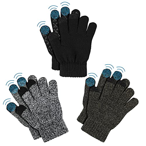 AYPOW 3 Paar Kinder Winter Warme Handschuhe, Elastisch Thermo Fleece Futter Touchscreen Outdoor Vollfinger Strickhandschuhe für 4-8 Jahre alte Jungen Mädchen Kinder, Wintertaugliches Tägliches Tragen