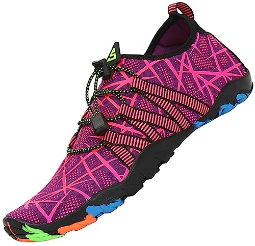 SAGUARO Badeschuhe Damen Herren Wasserschuhe Schwimmschuhe Schnelltrocken Aquaschuhe Strandschuhe Leicht Neoprenschuhe Surfschuhe rutschfeste Tauchschuhe Wassersportschuhe Stil 2:Rosa Gr.39 EU