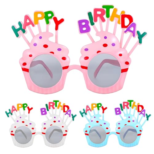 oruola 3 Stück Partybrille Geburtstag,PartyBrillen,Bunt Party Sonnenbrillen,Partybrillen Happy Birthday für Kinder und Erwachsene,Photo Booth Requisiten für Partys Geburtstag