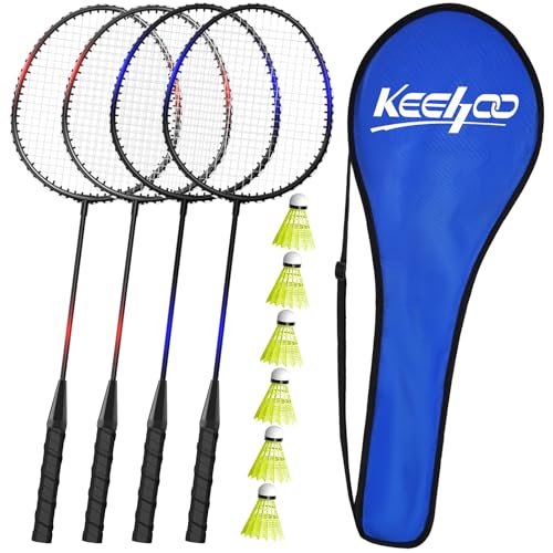 KH Federball Set Badminton Schläger Set of 2 oder 4 für Erwachsene Kinder, Schläger, Federbälle und Tragetasche im Lieferumfang