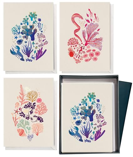 Elena Essex 12 Grußkarten, Hochwertige 300GSM-Karten mit Umschlägen, Goldfolien-Finish, Geschenkbox, Geburtstagskarte frau und mann, Einladungskarten, Glückwunschkarte, Dankeskarten 9,5x13cm, Koralle