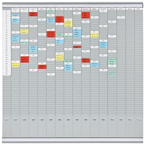 FRANKEN T-Kartentafel Jahresplaner für 15 Monate plus Index, 100,8 x 100,8 cm, 16 Träger, 50 Schlitze, PV-SET5