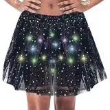 Schimmernder Pailletten-Tutu mit LED-Beleuchtung und Sternennetz für Funkelnde Partykleidung für Erwachsene Komödien Filme (Black, One Size)