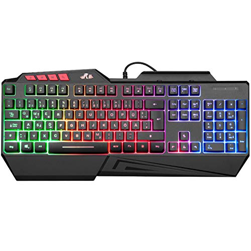 Rii Gaming Tastatur, PC Tastatur Beleuchtet Regenbogen Tastatur USB, 19 Anti-Ghosting, gaming keyboard Für PC/Laptop/PS4/Xbox One (Deutsches layout)