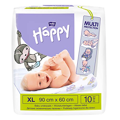 bella baby Happy Wickelunterlagen: Baby Wickelunterlagen für unterwegs XL 90 x 60 cm im 4er Pack (4 x 10 Stück) - wasserdicht und hygienisch