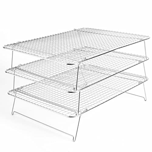 Tebery 304 Edelstahl-Backregal, 3-stöckig, stapelbar, zum Backen, Kochen, Grillen, 41,9 x 30,5 cm