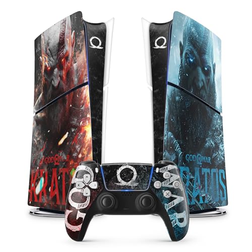 PS5 Skin Kratos Sticker, Aufkleber für Playstation 5, Konsole und Controller, Slim Edition Digital, Kratos Skin (1 Controller)