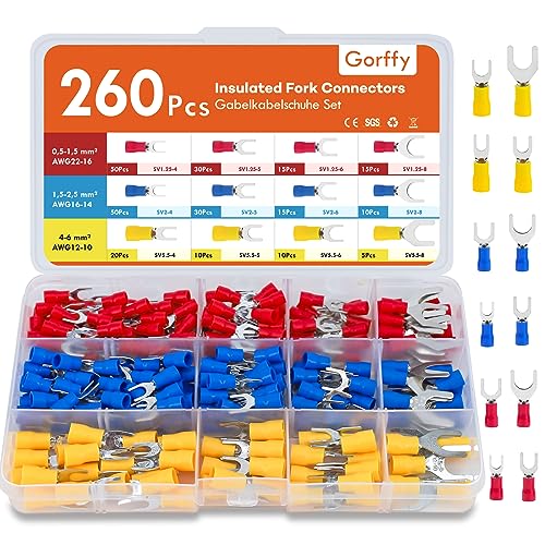 Gorffy Gabelkabelschuhe, Ringkabelschuhe, Kabelschuhe, 0,5-6,0 mm² Ringösen Kabelschuhe, Kabelschuhe Set, Isolierte Elektrische Crimpverbinder