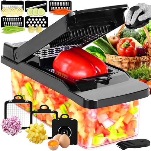 Gemüseschneider Mandoline Gemüseschneider Multischneider Julienner Zwiebelhäcksler Lebensmittelhäcksler Gemüseschneider Vegetable Chopper Dicer für Hobeln Von Obst Gemüse - Schwarz