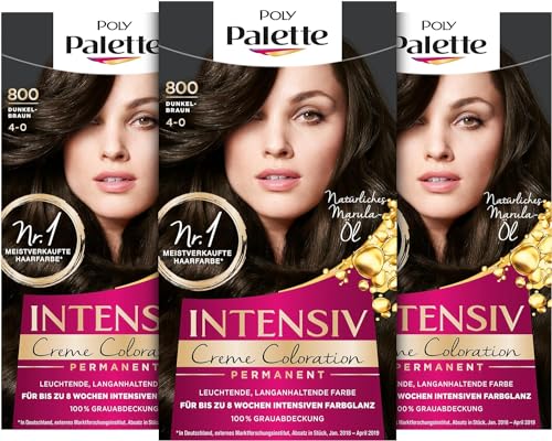 Palette Schwarzkopf Intensiv Creme Coloration hochwertige Haarfarbe 800/4-0 Dunkelbraun, 3er Pack (3 x 115 ml)