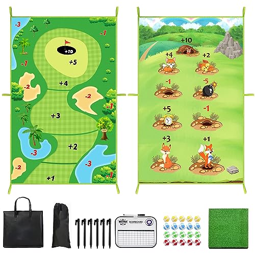 HCBZVV Golf Spielmatte mit 2 Spielkarten - Front-Kampfmodus, Back-Casual-Modus, Golf Chipping Game für Drinnen und Draußen, Familienspiele, Mini Golf Set für Zuhause und Büro