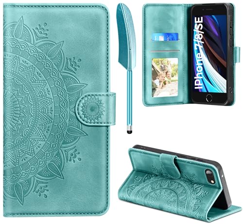 Handyhülle für iPhone SE 2022/2020, Hülle für iPhone 7 / iPhone 8 Lederhülle Flip PU Leder Tasche Case Kartenfach Magnet Ständer Klapphülle Schutzhülle für iPhone SE 2022 5G/ SE 2020/8 / 7, Grün