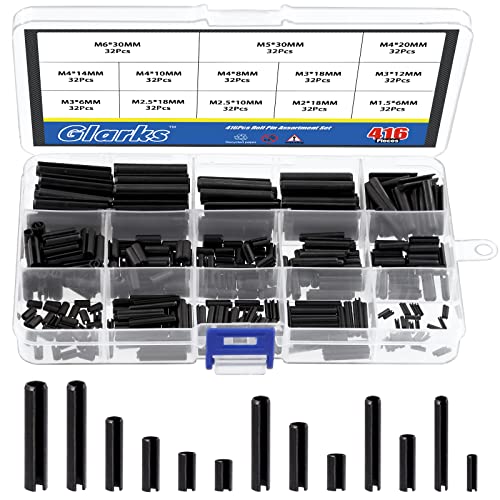 Glarks 416-teiliges Rollstift-Sortiment M1,5 M2 M2,5 M3 M4 M5 M6 Schlitz-Federstifte, geteilte Federstifte, Spannrollen-Set mit Sicherungsstiften