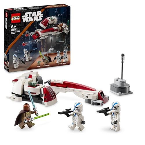 LEGO Star Wars Flucht mit dem BARC Speeder, The Mandalorian Set, Spielzeug-Bike mit Seitenwagen, enthält die Figuren Kelleran Beq und Grogu, Geschenk für Jungen und Mädchen ab 8 Jahren 75378