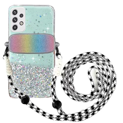 Tivenfezk Nadoli für Samsung Galaxy A32 4G Glitzer Handykette Hülle,Silikon Bling Durchsichtig Crossbody Tasche zum Umhängen Schutzhülle mit Telefon Clip Halter Band