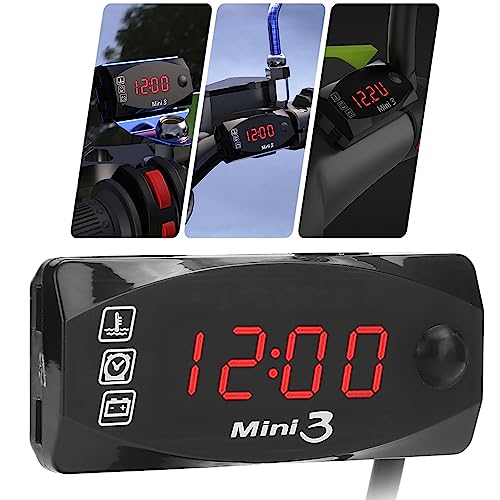 LED Digitalanzeige Motorrad Uhr Thermometer Voltmeter Wasserdicht IP67 für 12V Motorrad