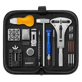 【Upgrade 2025】Eventronic Uhrenwerkzeug Set, Uhr Batteriewechsel Werkzeug Uhren Reparatur, Uhrmacherwerkzeug set mit Uhrenoffner öffner, Schraubendreh, Federstegwerkzeug, Schwarze Nylontasche