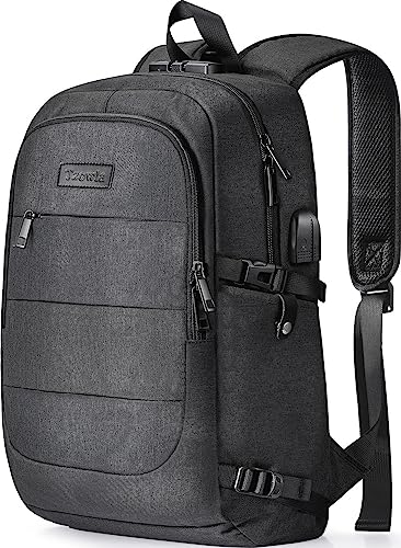 Tzowla Laptop Rucksack Herren und Damen, Reiserucksack Wasserdicht Anti-Diebstahl mit USB-Ladeanschluss und Schloss fur 15,6 Zoll Notebook,Schmaler Business Arbeits Uni Lässiger Tagesrucksack-Schwarz