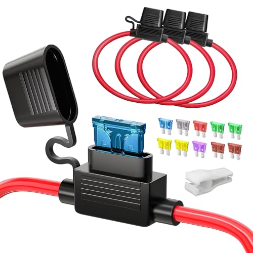 JOREST 3pcs 12AWG Sicherungshalter 12 volt,Inline Flachsicherungshalter Wasserdicht Kfz Sicherungshalter für Car/LKW/Motor+10pcs Standard Sicherungen (10A 15A 20A 25A 30A 35A 40A)