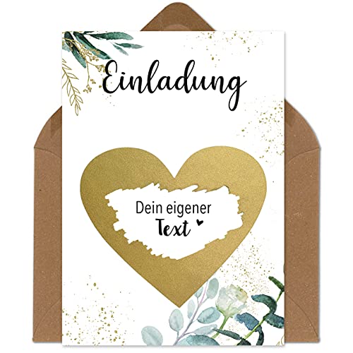 OWLBOOK 5 Rubbelkarten Einladungen zur Hochzeit Karte mit Rubbelherz Gold Geschenke Geschenkideen als Einladungskarte zur Hochzeit & Verlobung