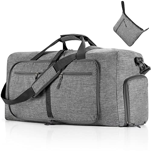 Vomgomfom 65L Reisetasche mit Schuhfach, Große Falttasche für Camping, Reisen, Fitness, Grau 2 Pack