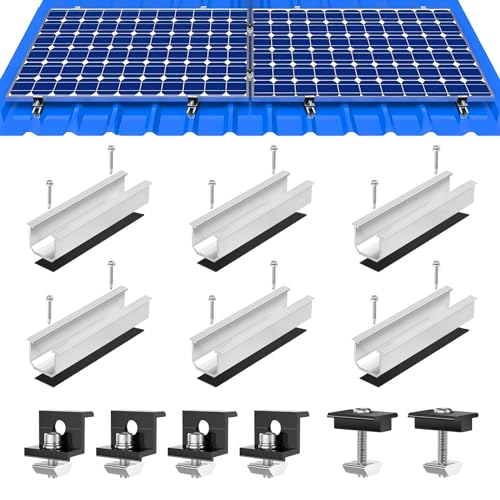 WUFANC Solarmodul Halterung - Solarpanel Halterung Mit 12cm Schienen für Solarmodule - Verstellbare Endklemmen 30mm Schwarz für 30-35mm Dicke Module - Geeignet für Flachdach und Trapezblech