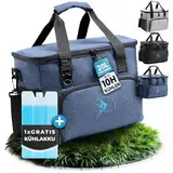 Obics Kühltasche klein 20l Kühlbox Lunchtasche mit Kühl-Akku faltbar - Thermo Isoliertasche Picknicktasche blau für Strand, Arbeit, Auto & Mittagessen - Thermotasche Essenstasche isoliert unterwegs