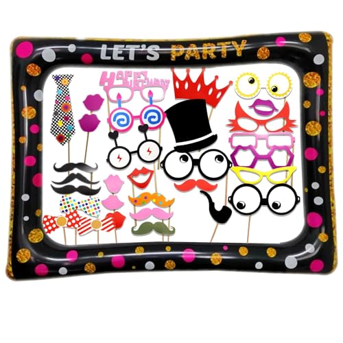 JZK 32x Party Photo Foto Booth Selfie-Requisiten mit großem Fotorahmen, Schnurrbart Krawatte Lippen Hut Brille photobooth Papier für Geburtstags Hochzeits Babyparty Halloween und Taufdekorationen