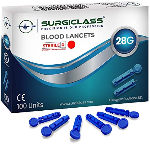 Blutlanzetten steril Gr. 28G, 100 Stk. kompatibel u.a. zu Stechhilfe von SD CodeFree, Medisana, einfache Blutprobe-Entnahme, u.a. zur Diabetes-Messung bei Blutzucker SURGIBLDLT28G100