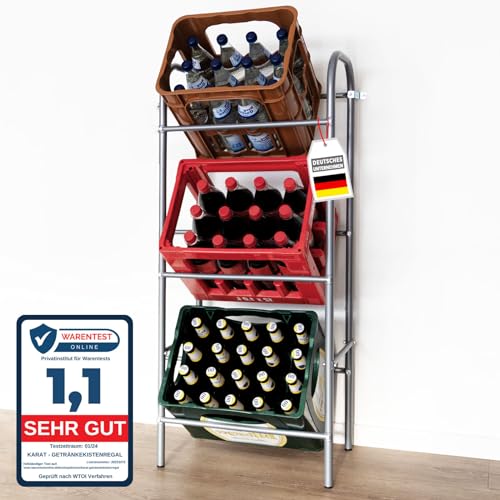 Floordirekt Getränkekistenregal für 3 oder 6 Kästen - Flaschenkastenregal Flaschenkastenständer - Regal für Getränkekästen mit Wandbefestigung (49,5 x 32,5 x 115,5 cm | Für 3 Kästen)