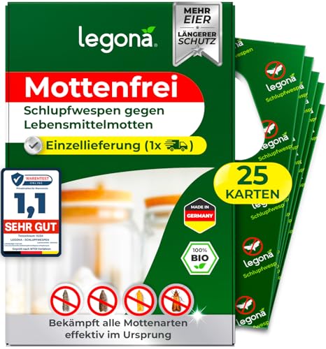 Legona® Schlupfwespen gegen Lebensmittelmotten | 25 Karten à 1 Lieferung | Effektive Bekämpfung von Lebensmittel Motten | Alternativer Mottenschutz zu Mottenfalle Lebensmittel, Mottenspray